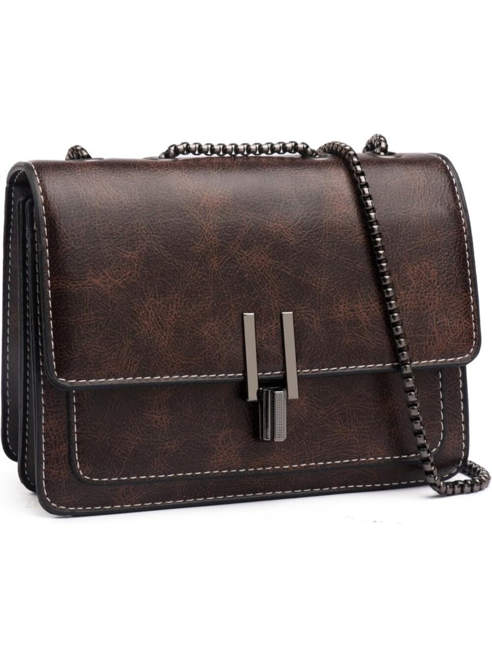 Women's Coffee Quilted Small Pu Leather Shoulder Purse Chain Crossbody Bag